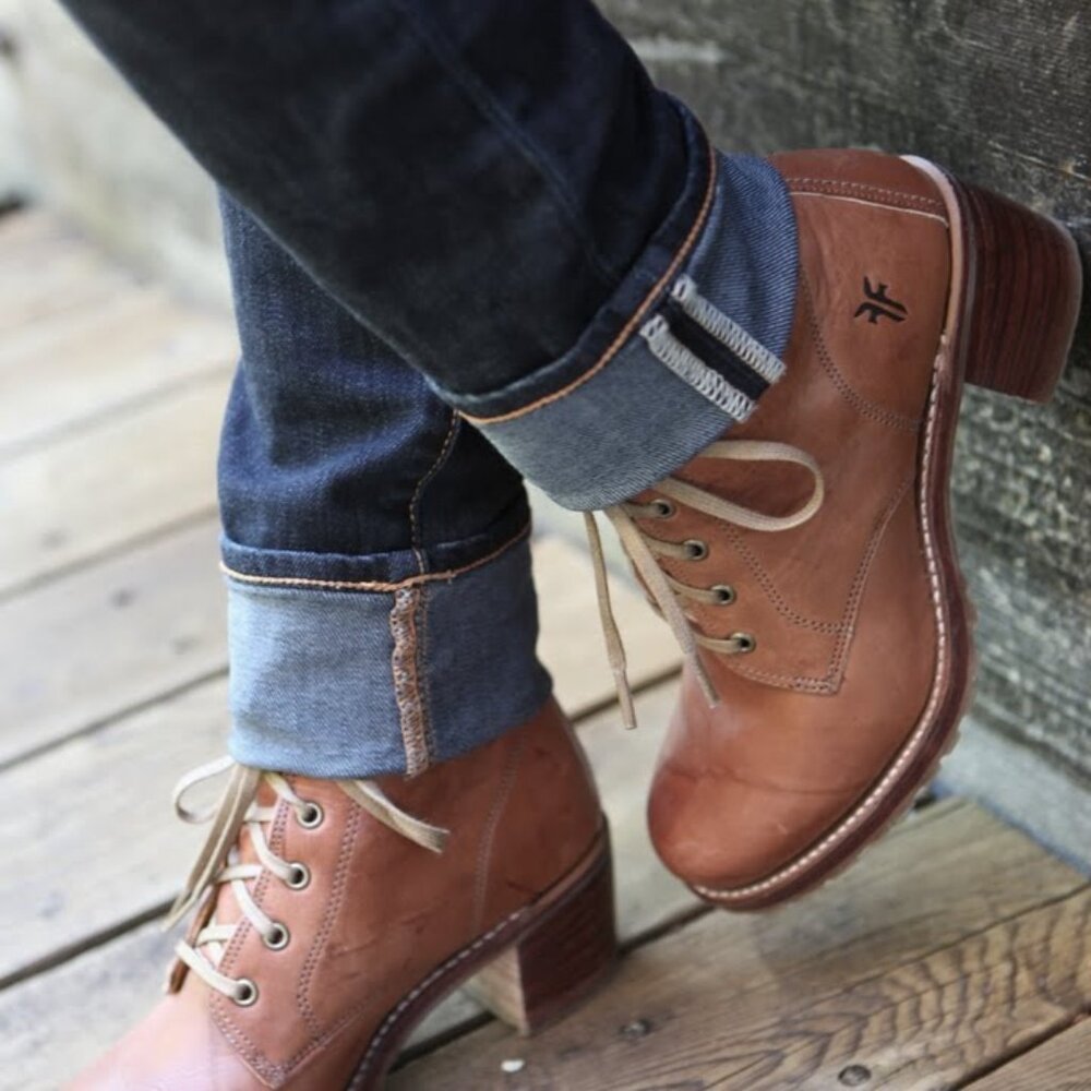 $428 Frye Sabrina 6G Lace Up Dark Brown Real Leather Suede Moto Combat AnkleBoot